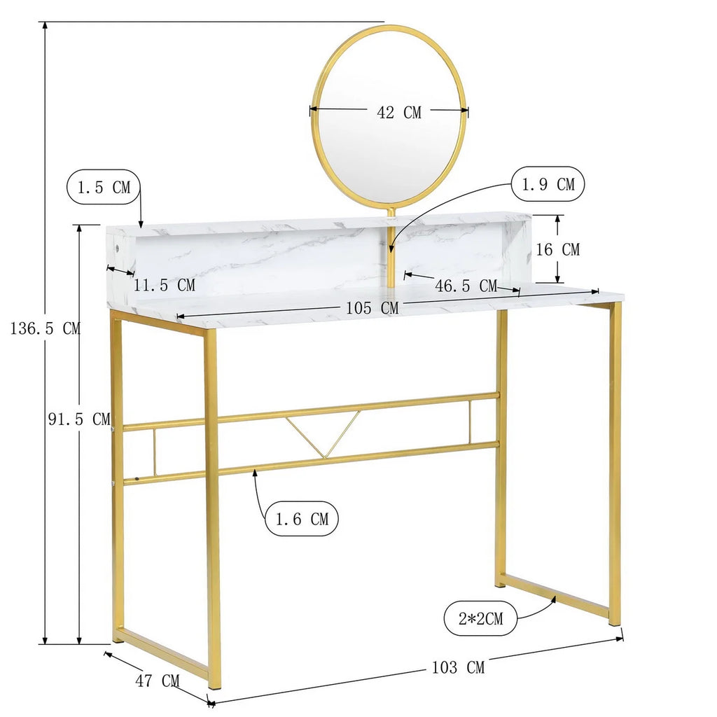 41.3 inch White Desk with Storage and Mirror A309