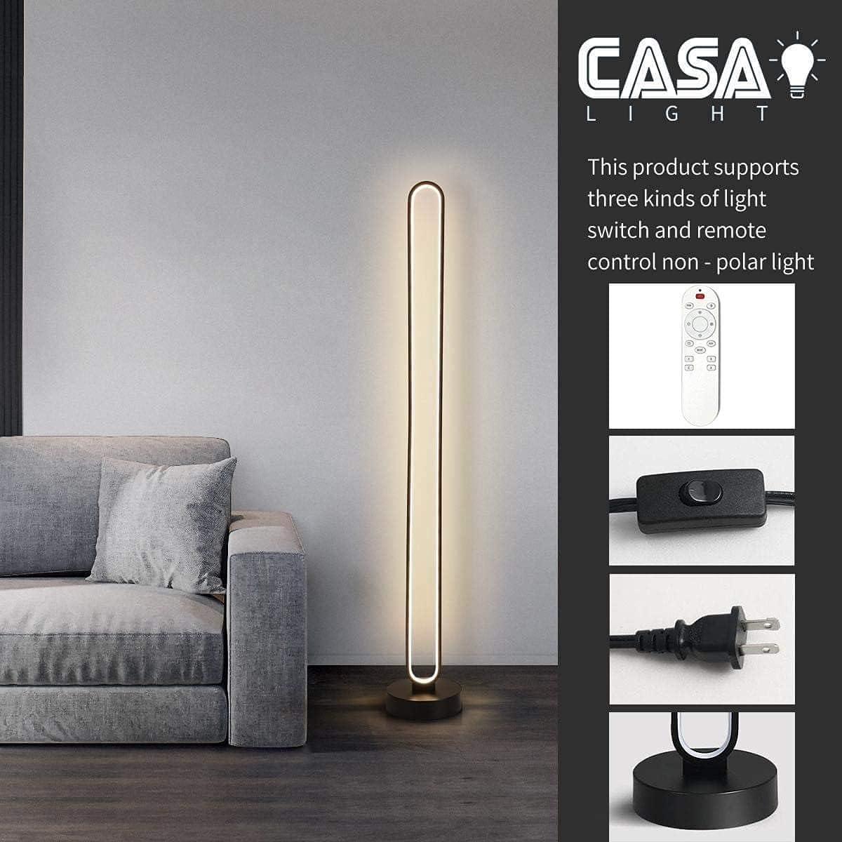 Modern LED Floor Lamp Dimmable with Remote Control 3-Colors Light Y45078