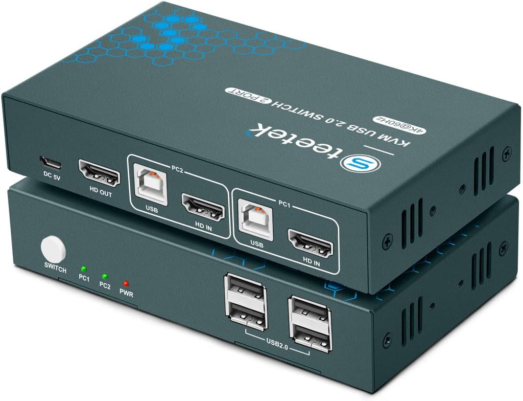 2 Port HDMI 2.0 KVM Switch 4K@60Hz, 4 USB 2.0 Hub, Button Switch Pack of 2 N8090