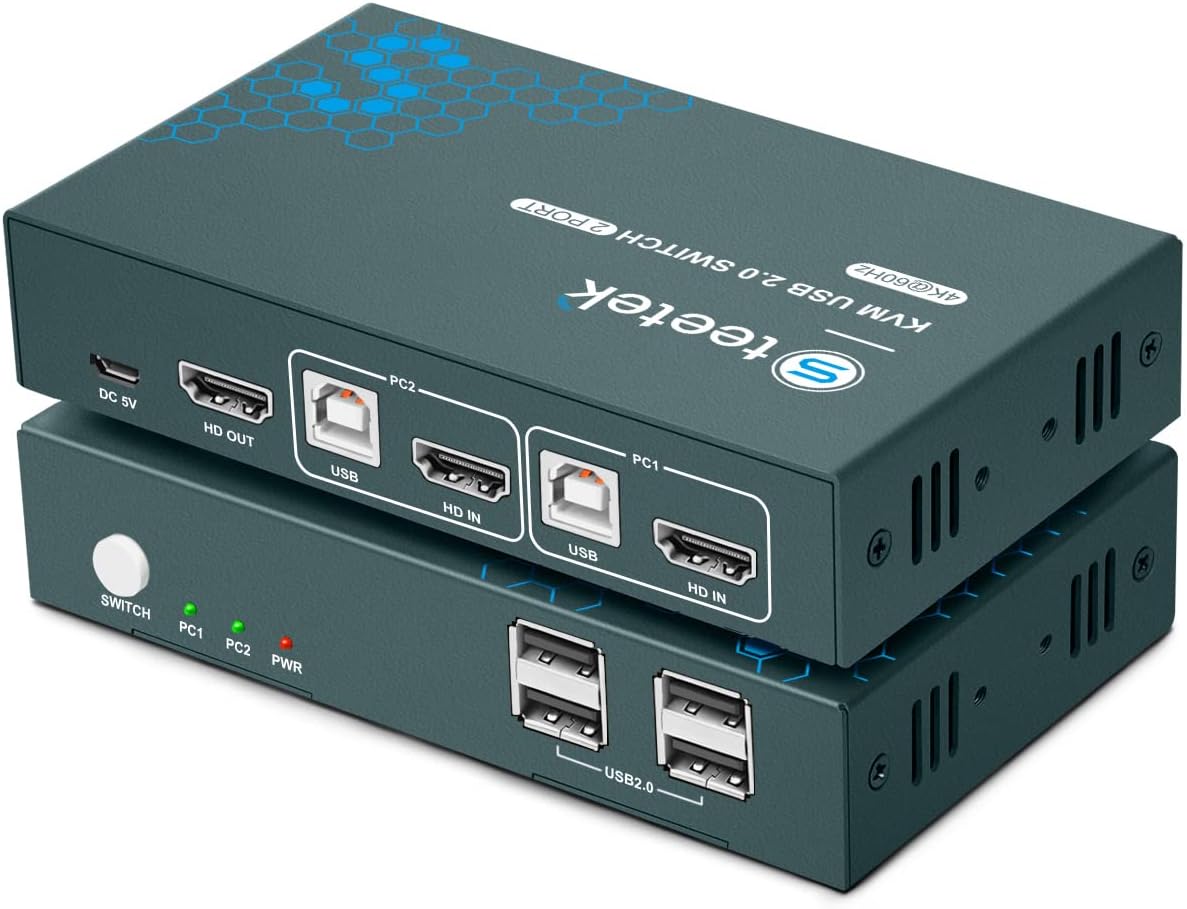 2 Port HDMI 2.0 KVM Switch 4K@60Hz, 4 USB 2.0 Hub, Button Switch Pack of 2 N8090