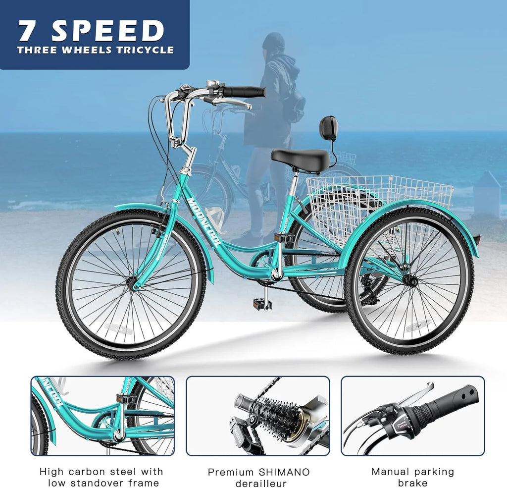 20/24/26 inch 7 Speed Adult Tricycle with Basket Z612