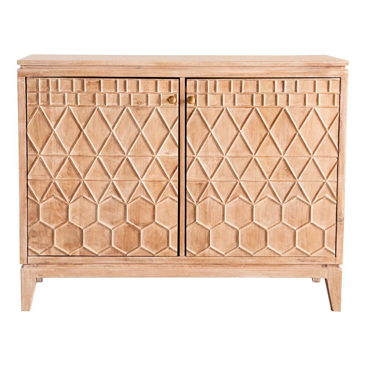 White Distressed 2-door Geometric Accent Cabinet F4708