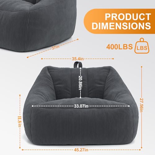 Large Comfy Corduroy Bean Bag Chair with Armrests Grey V330573