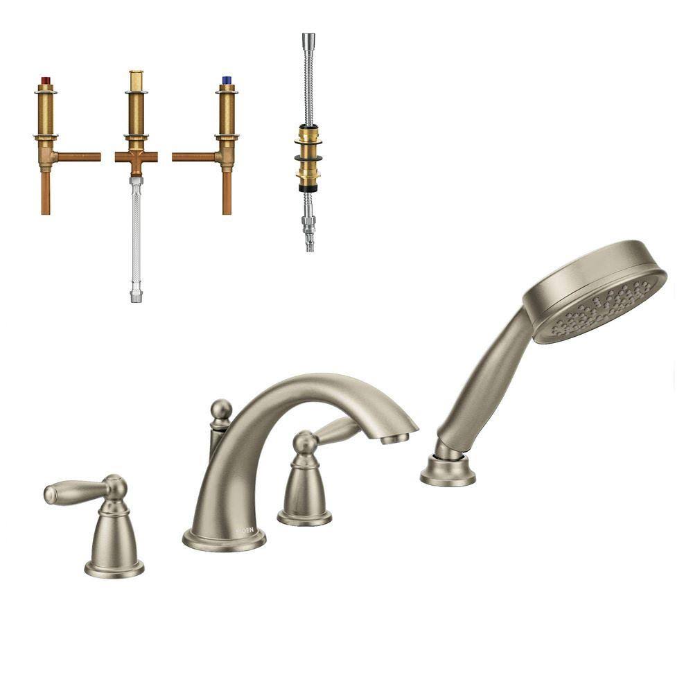 2-Handle Deck-Mount Roman Tub Faucet with Handshower in Brushed Nickel J3400