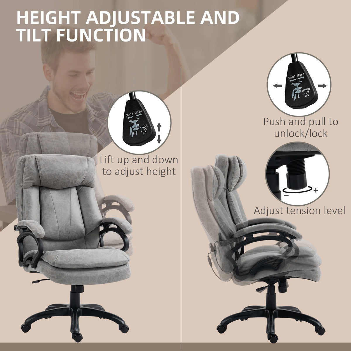 Gray Vibration Massage Office Chair with Heat N8018
