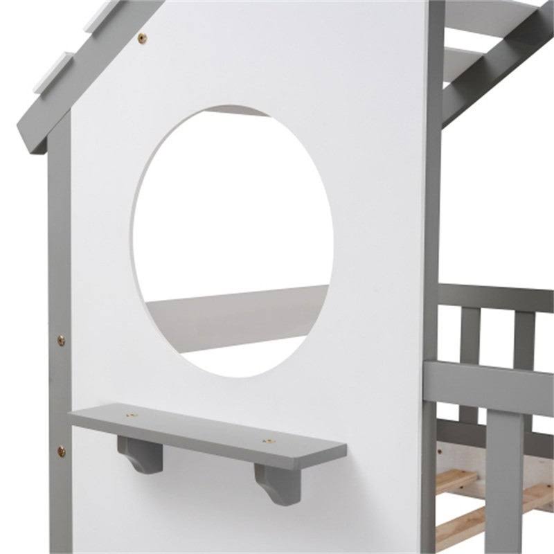 Gray Twin Over Twin Solid Wood Bunk Bed with Ladder M956