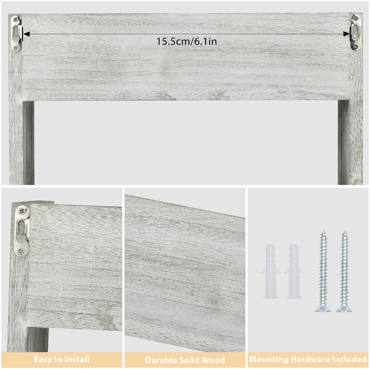 Rustic Wood Floating Storage Shelf with 3 Hooks N2422