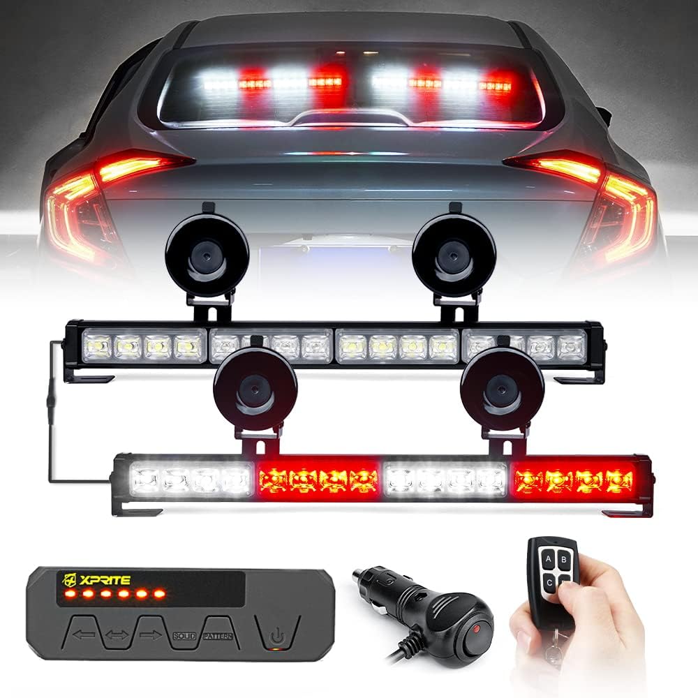 Amber LED Emergency Strobe Light Bar with Wireless Remote, Pack of 2 W7058