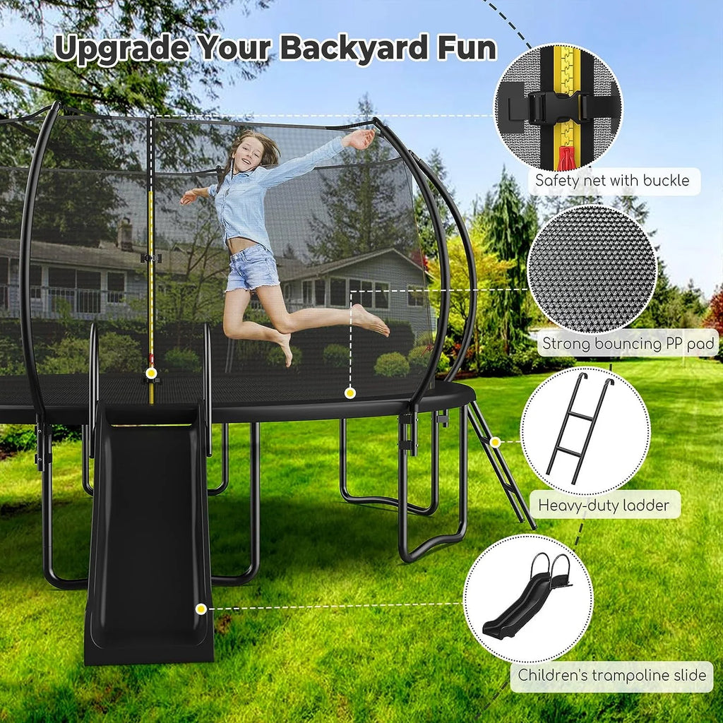 12 14 16FT Trampoline with Slide, Enclosure Net and Ladder R543532