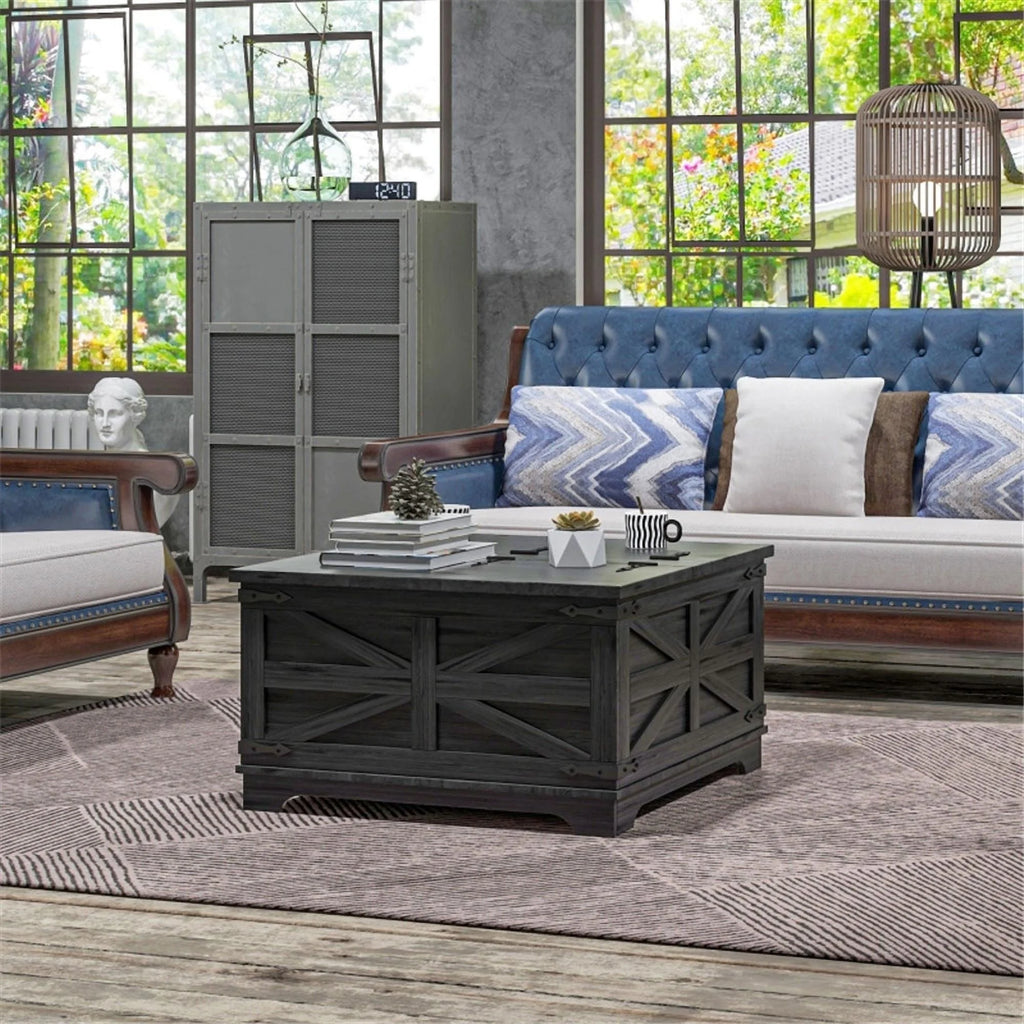 Black Square Coffee Table with Flip Top Storage M521
