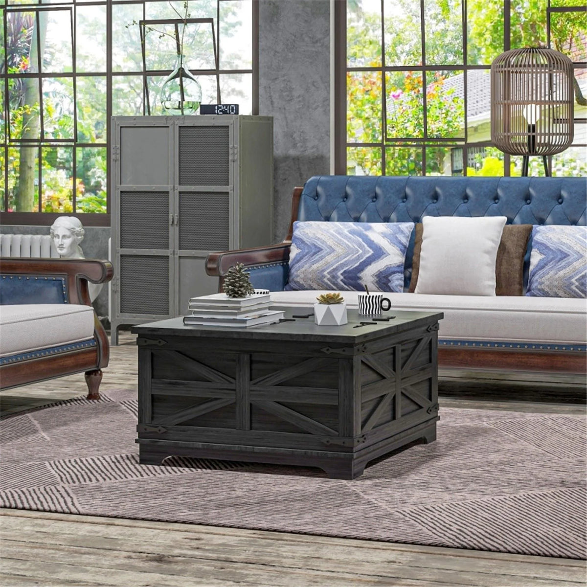 Black Square Coffee Table with Flip Top Storage M521