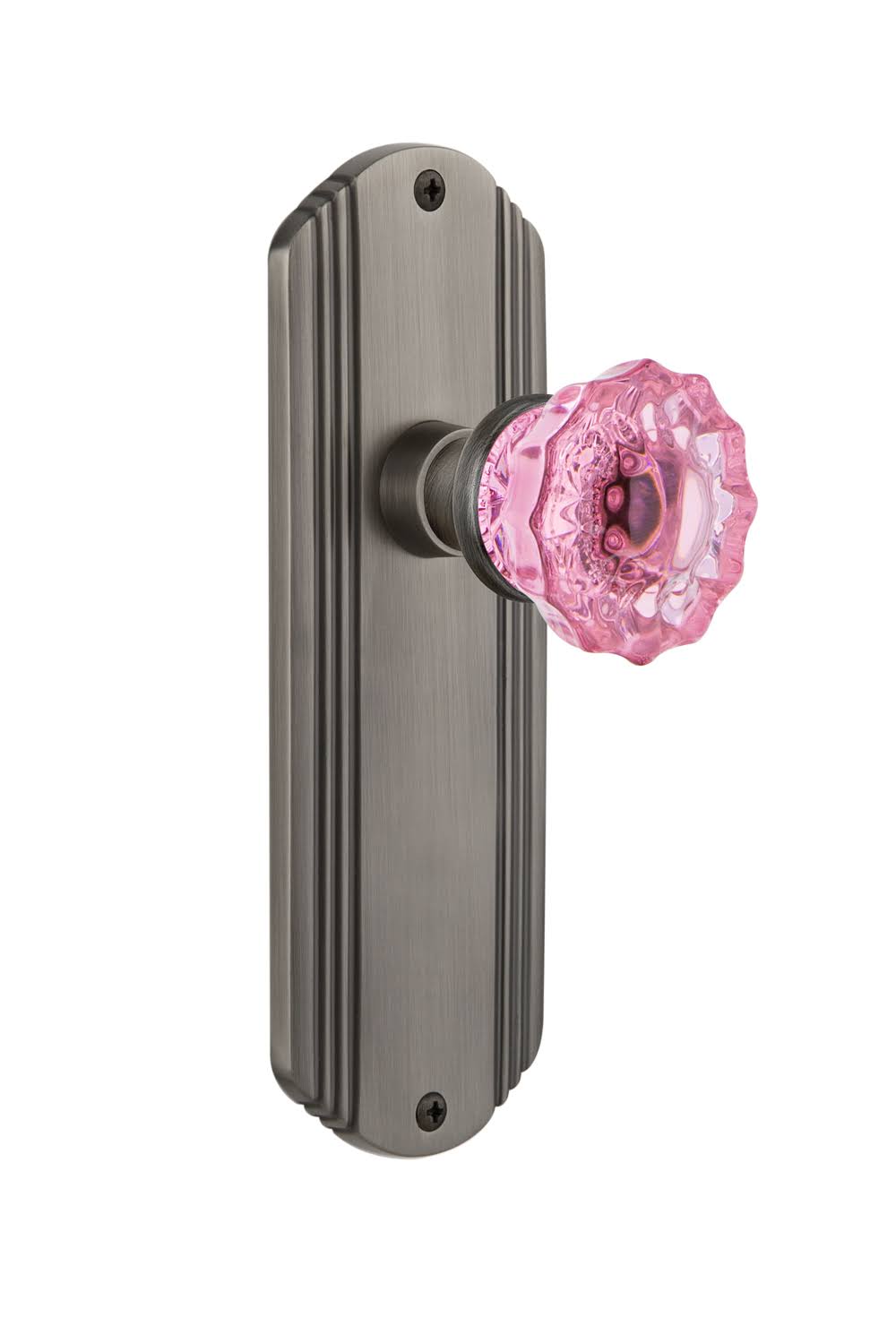 Crystal Pink Glass Door Knob in Antique Pewter O924182