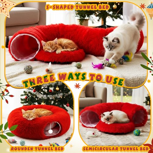 Christmas Cat Tunnel Bed with Washable Cushion Y8466