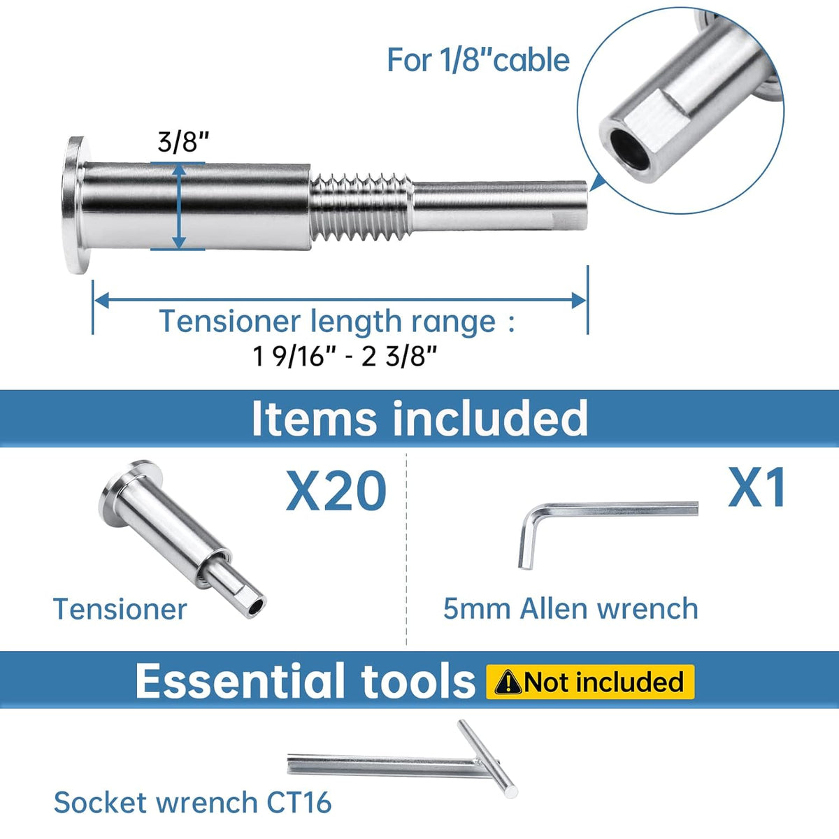 20Pack 1/8 Invisible Cable Railing Kit T316 Stainless Steel Cable Railing Hardware Q9177