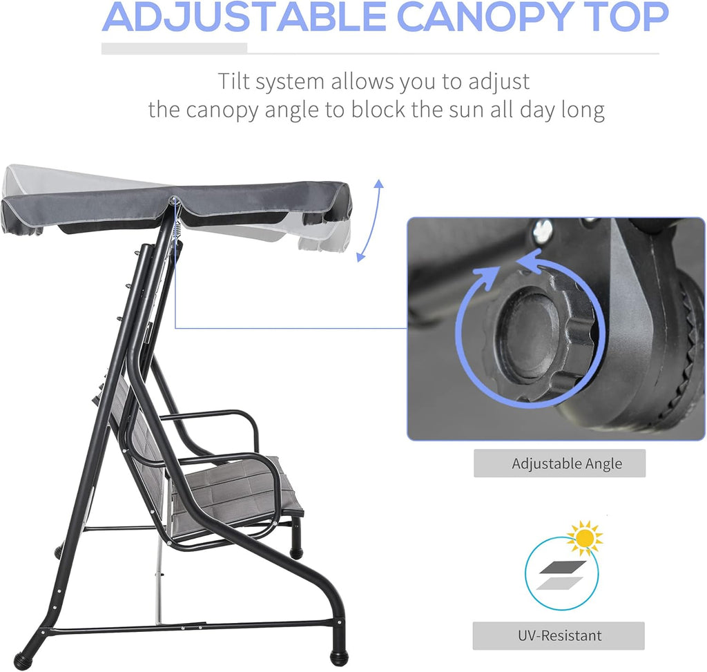 3-Seater Porch Swing Chair with Adjustable Canopy O749