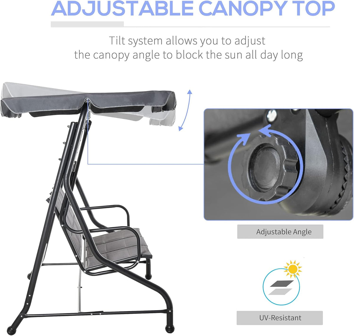 3-Seater Porch Swing Chair with Adjustable Canopy O749