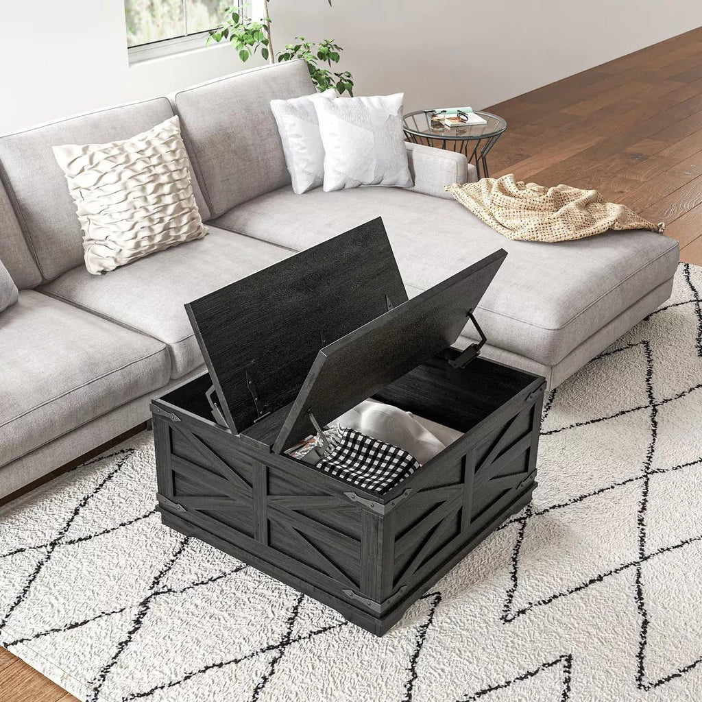 Black Square Coffee Table with Flip Top Storage M521