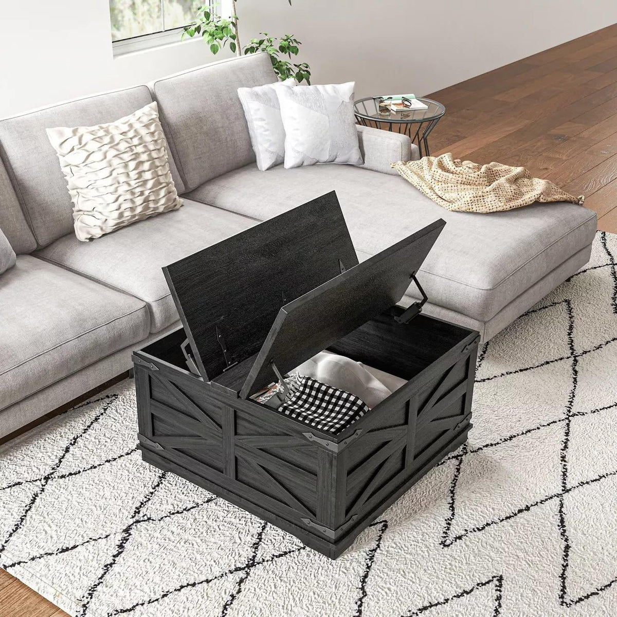 Black Square Coffee Table with Flip Top Storage M521