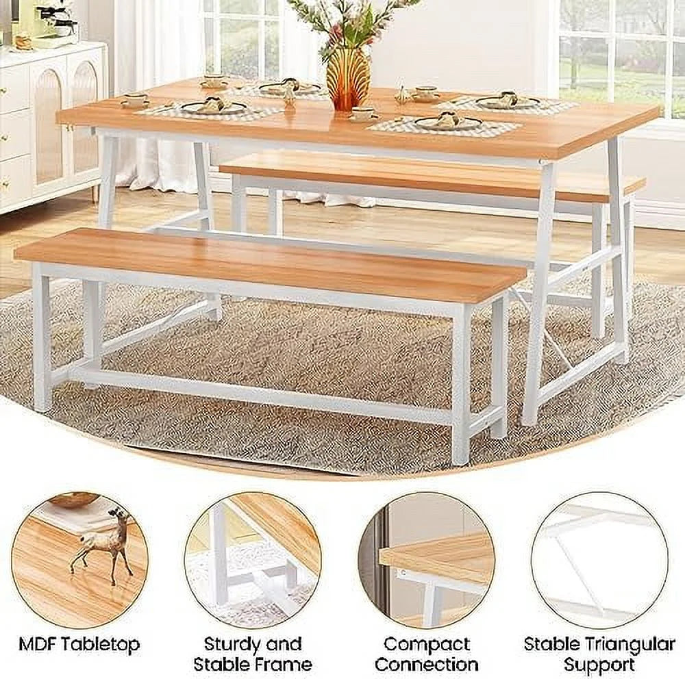 3 Piece Dining Table Set with 2 Benches F14238