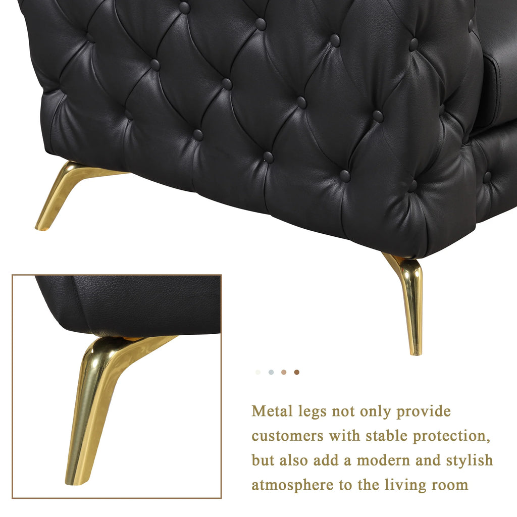 Black PU Upholstered Loveseat Sofa with Metal Legs H855533