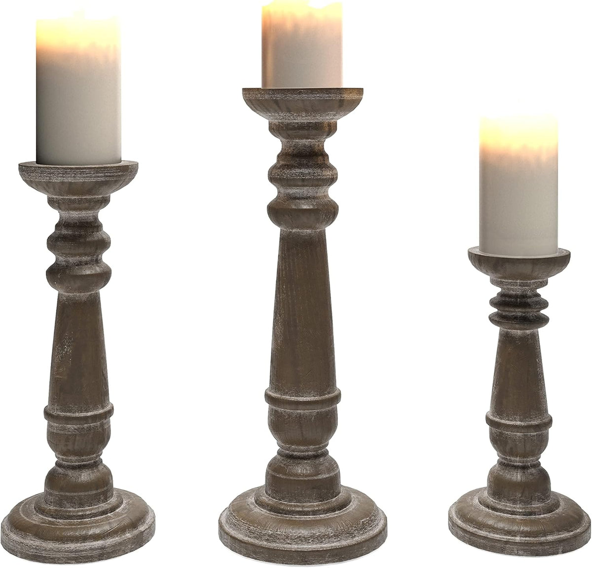 Set of 3 Tall Wood Candle Holder Stands D31245