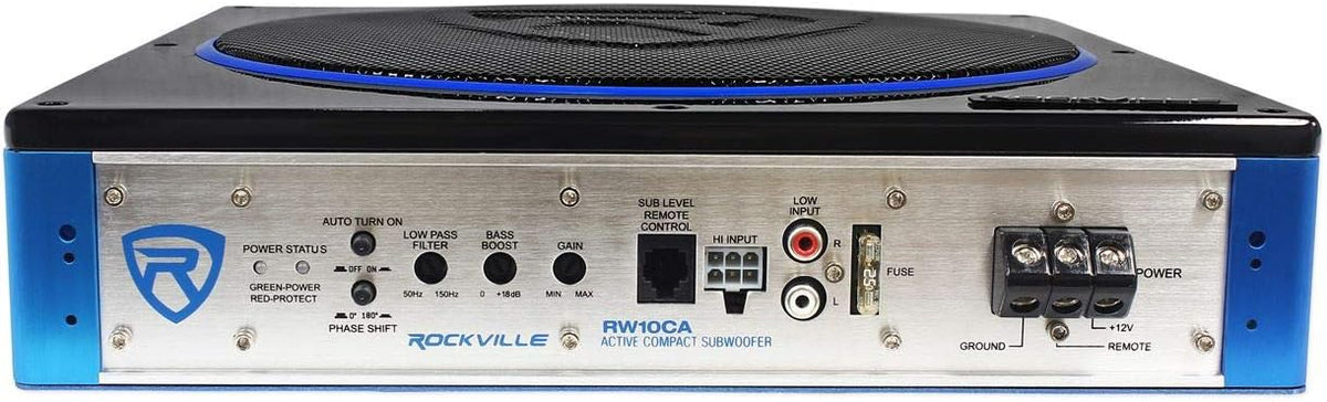 10" 800 Watt Under-Seat Amplified Car Subwoofer with Wire Kit P306