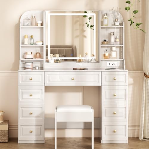 42" Black Makeup Vanity Desk with Mirror and Lights P10025
