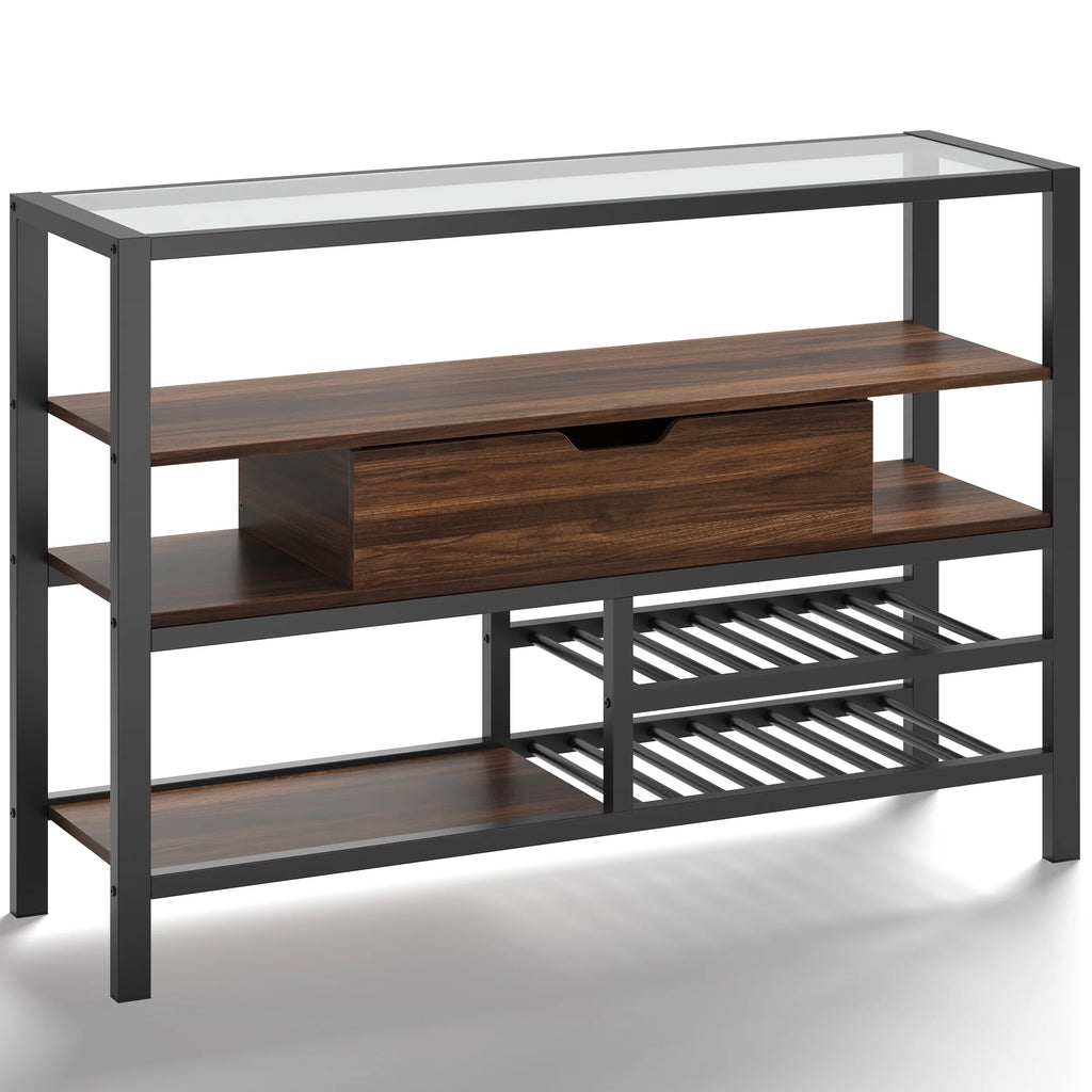 Glass Top Console Table with Wine Rack & Storage Cabinet F2727