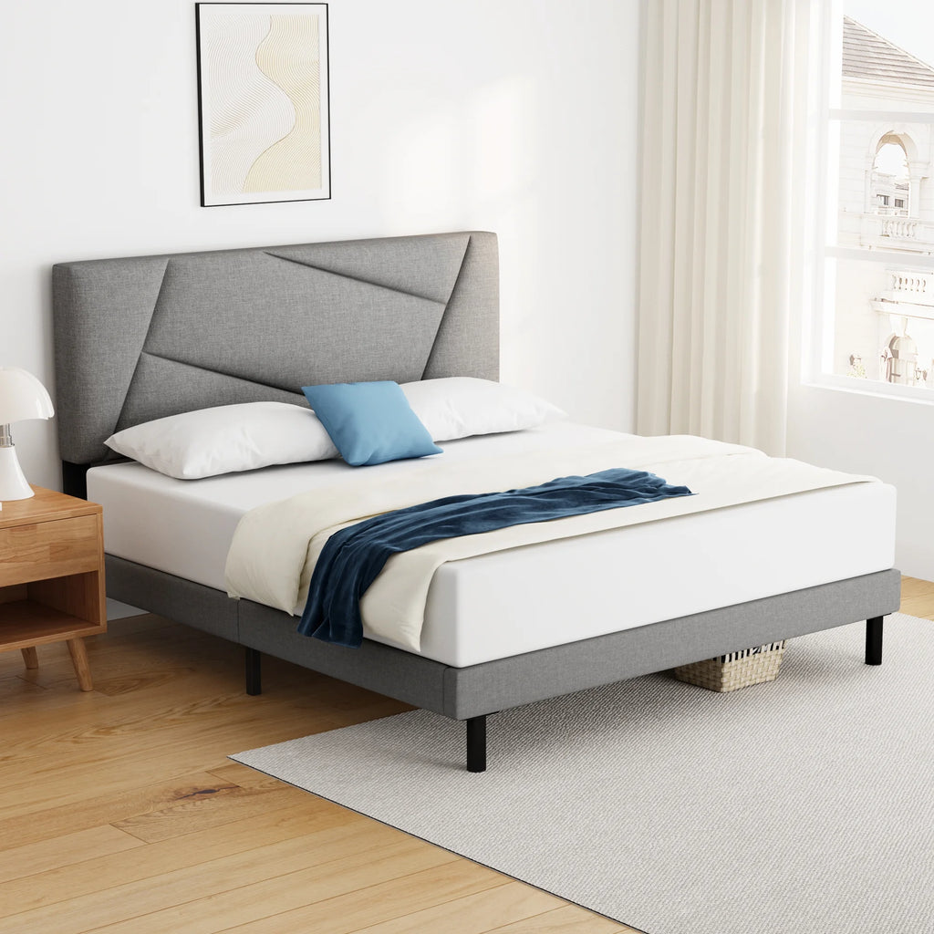 Queen Size Fabric Upholstered Platform Bed Frame N4143