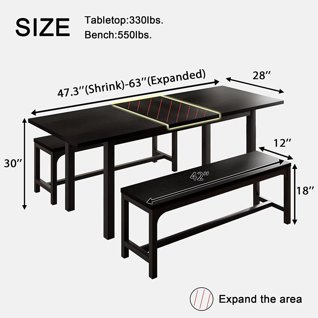 Space Saving Extendable Dining Table Set with Benches A54812