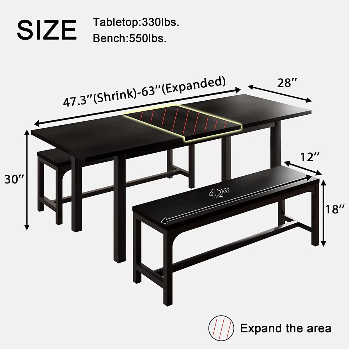 Space Saving Extendable Dining Table Set with Benches A54812
