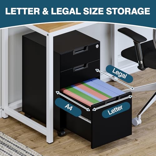 Black 3 Drawer Metal File Cabinet with Lock P94835