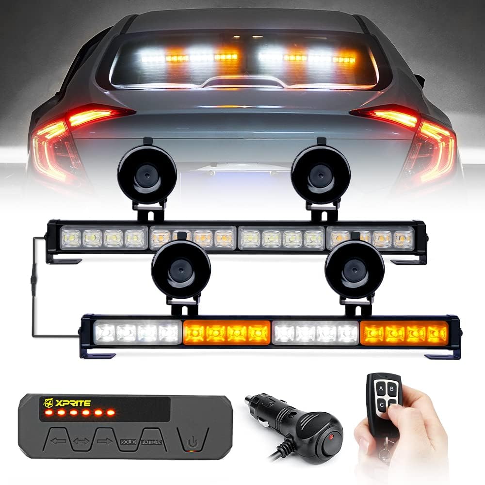 Amber LED Emergency Strobe Light Bar with Wireless Remote, Pack of 2 W7058