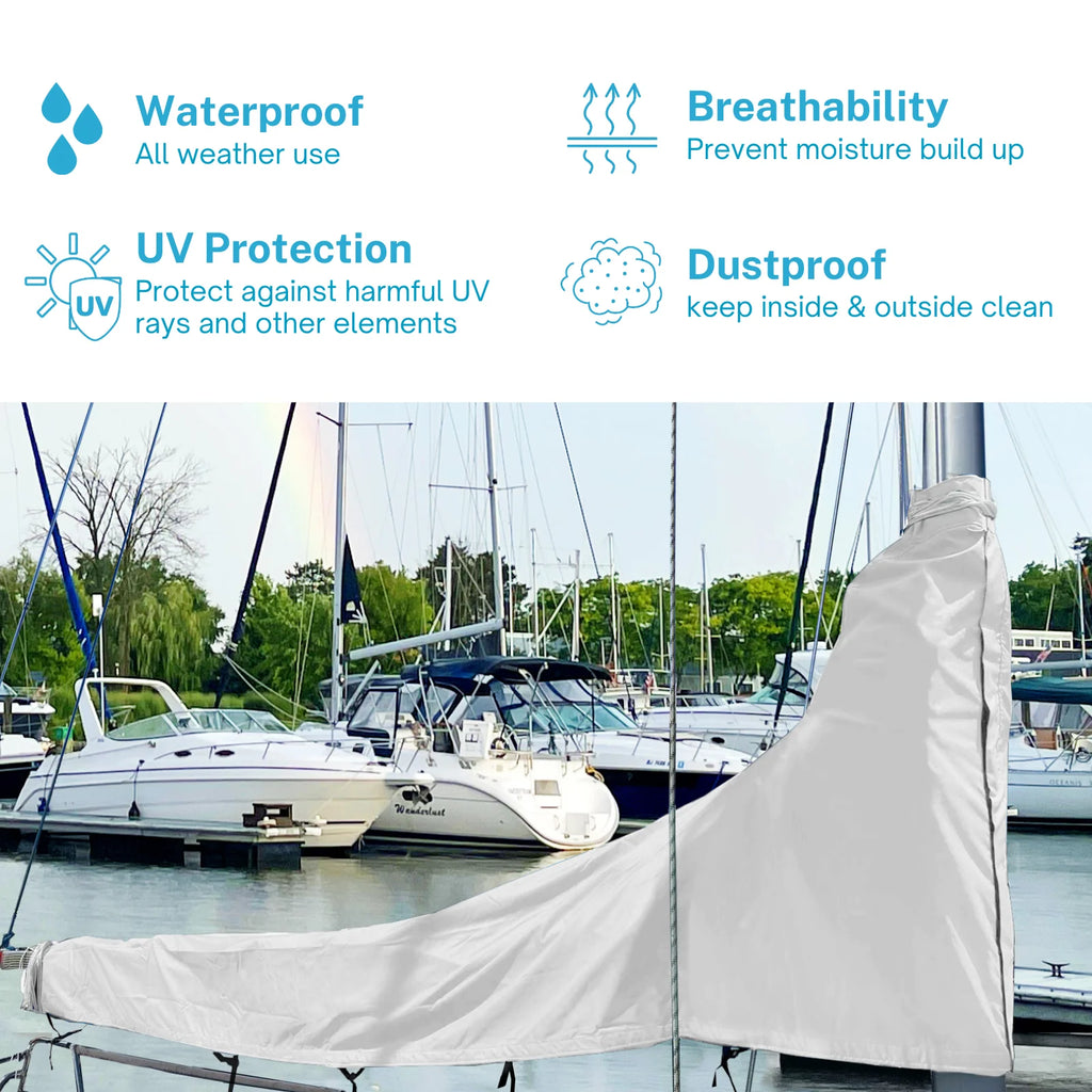 White 600D Waterproof Mainsail Boom Cover, Boom Length 11'-12' J207