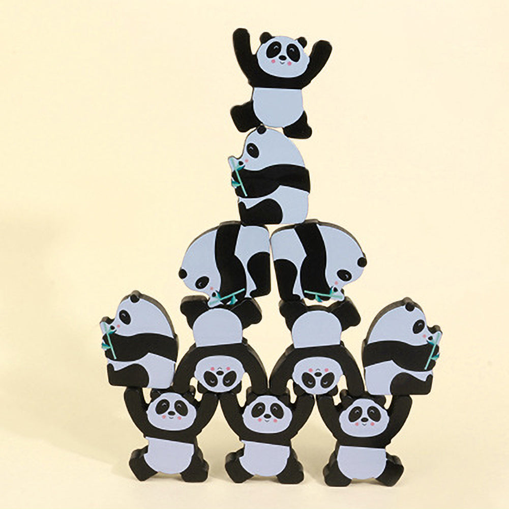 12Pcs Wooden Panda Building Blocks Stacking Toy Set N9011
