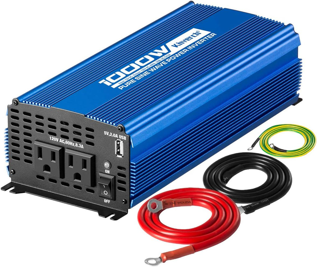 2000W Pure Sine Wave Power Inverter 12V DC to 110V AC with 3 AC Outlets & 1 USB Port Z470