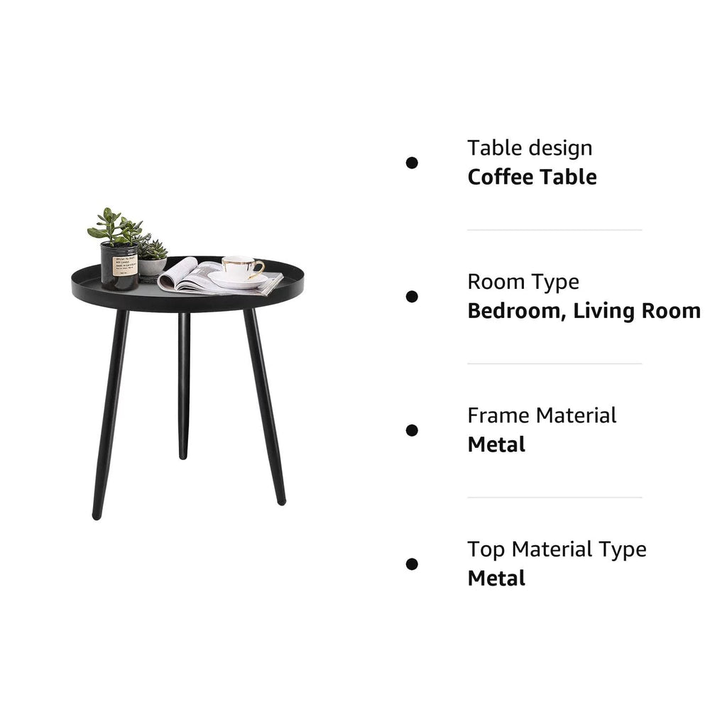 Black Round Metal Side Table 15.8x18.9 Inches D812