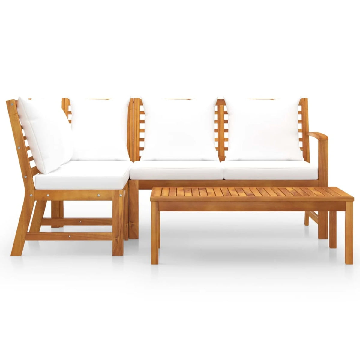 4 Piece Acacia Wood Outdoor Sectional Sofa Set with Cream Cushions B1131