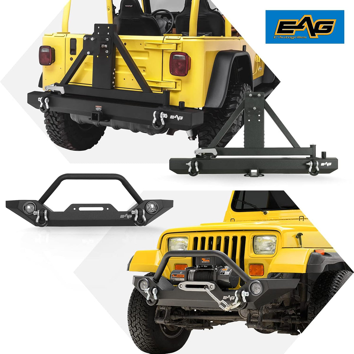 Front Bumper with LED Lights and Rear Bumper with Tire Carrier Combo B7183