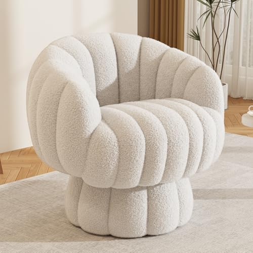 Beige Velvet Barrel Swivel Accent Sofa Chair A7835