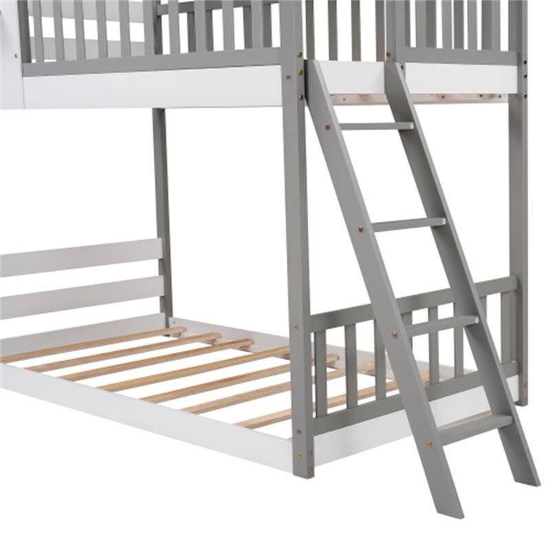 Gray Twin Over Twin Solid Wood Bunk Bed with Ladder M956