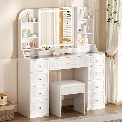 42" Black Makeup Vanity Desk with Mirror and Lights P10025