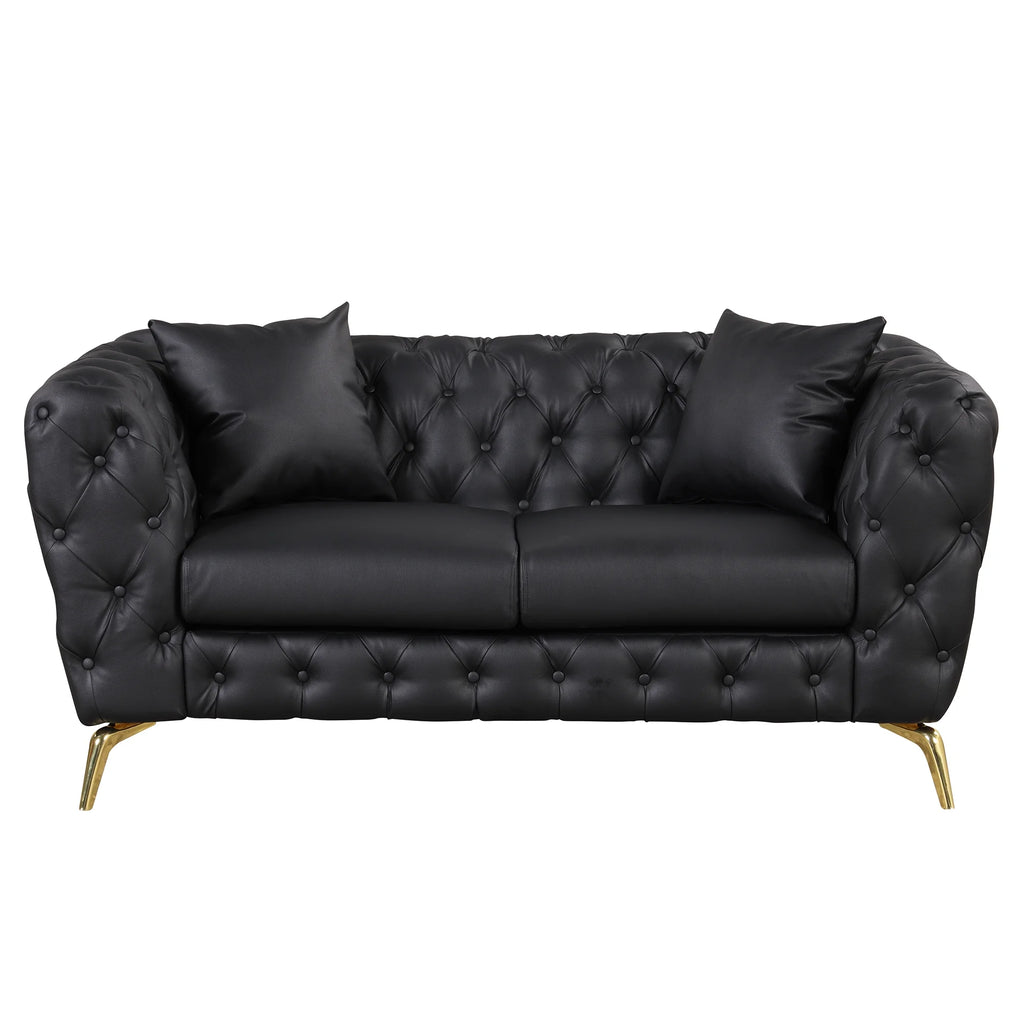 Black PU Upholstered Loveseat Sofa with Metal Legs H855533