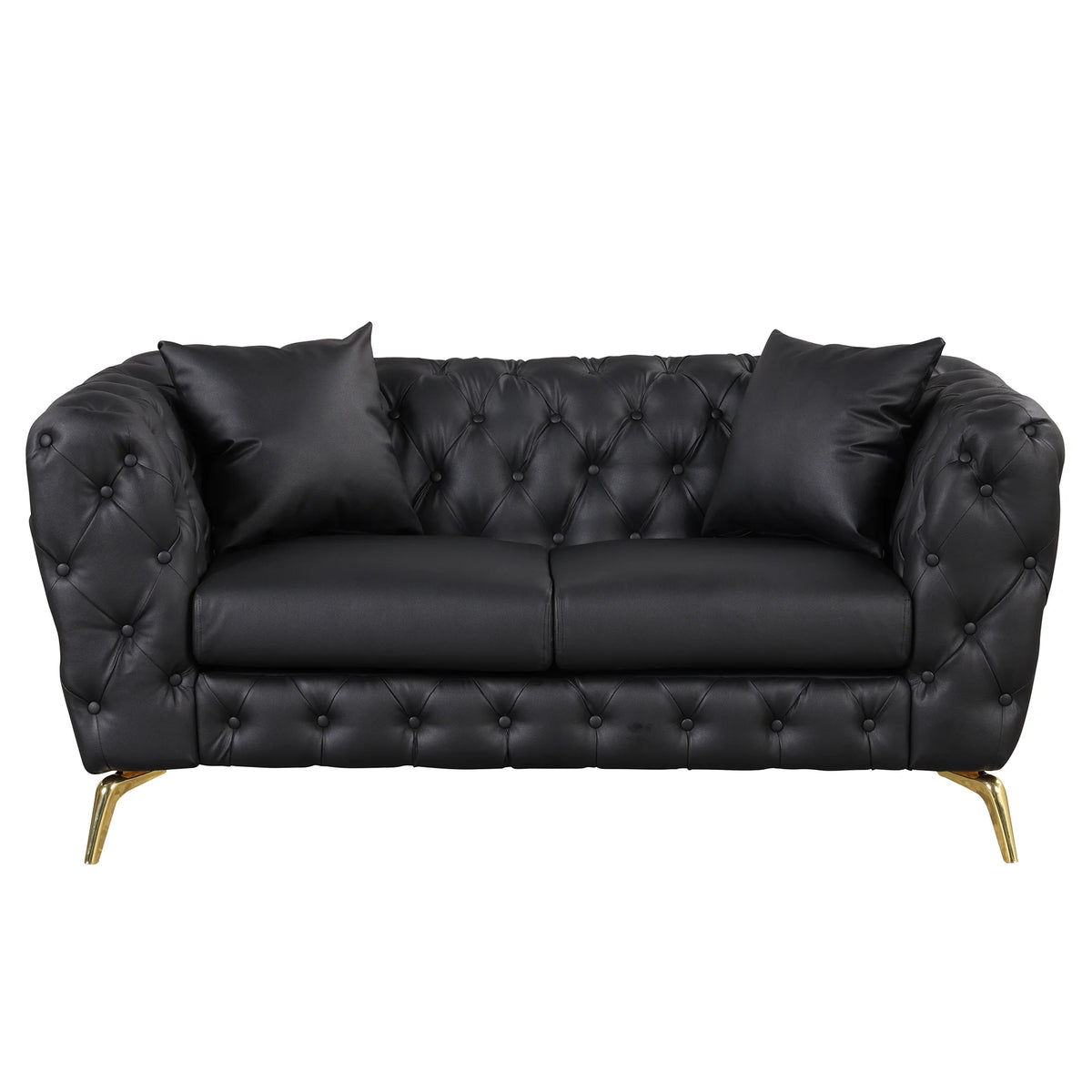 Black PU Upholstered Loveseat Sofa with Metal Legs H855533